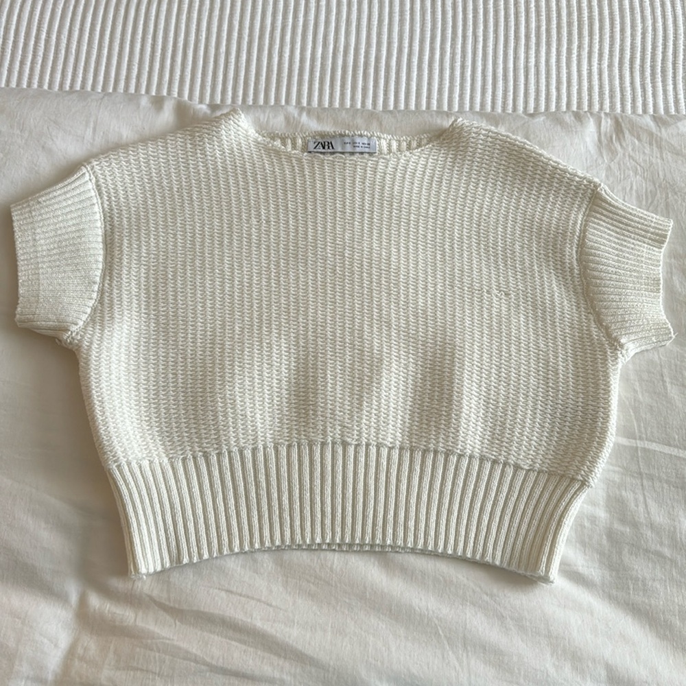 Zara Short Sleeve Crop Knit Top